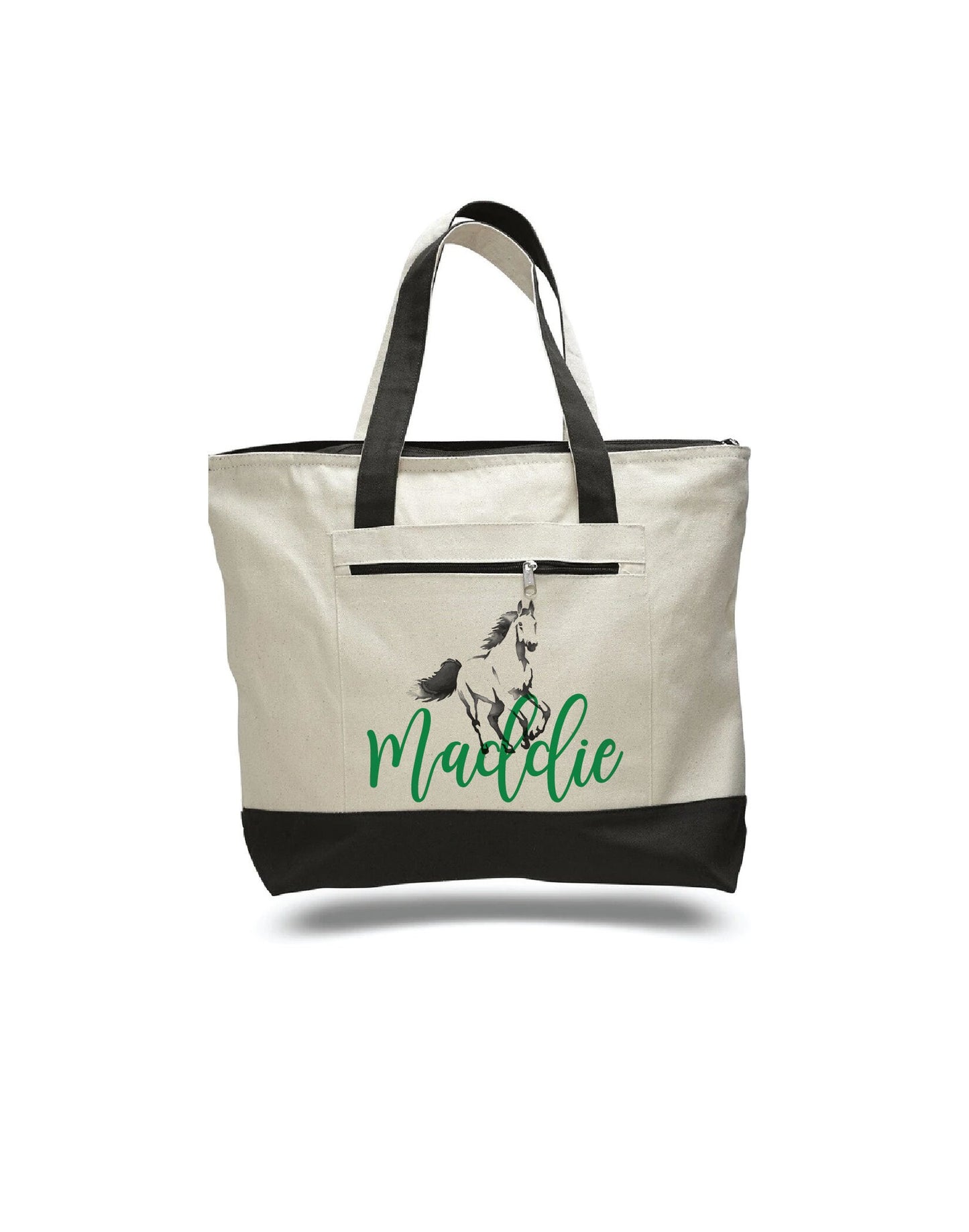 Personalized Horse Tote Bag, Zippered Canvas Bag
