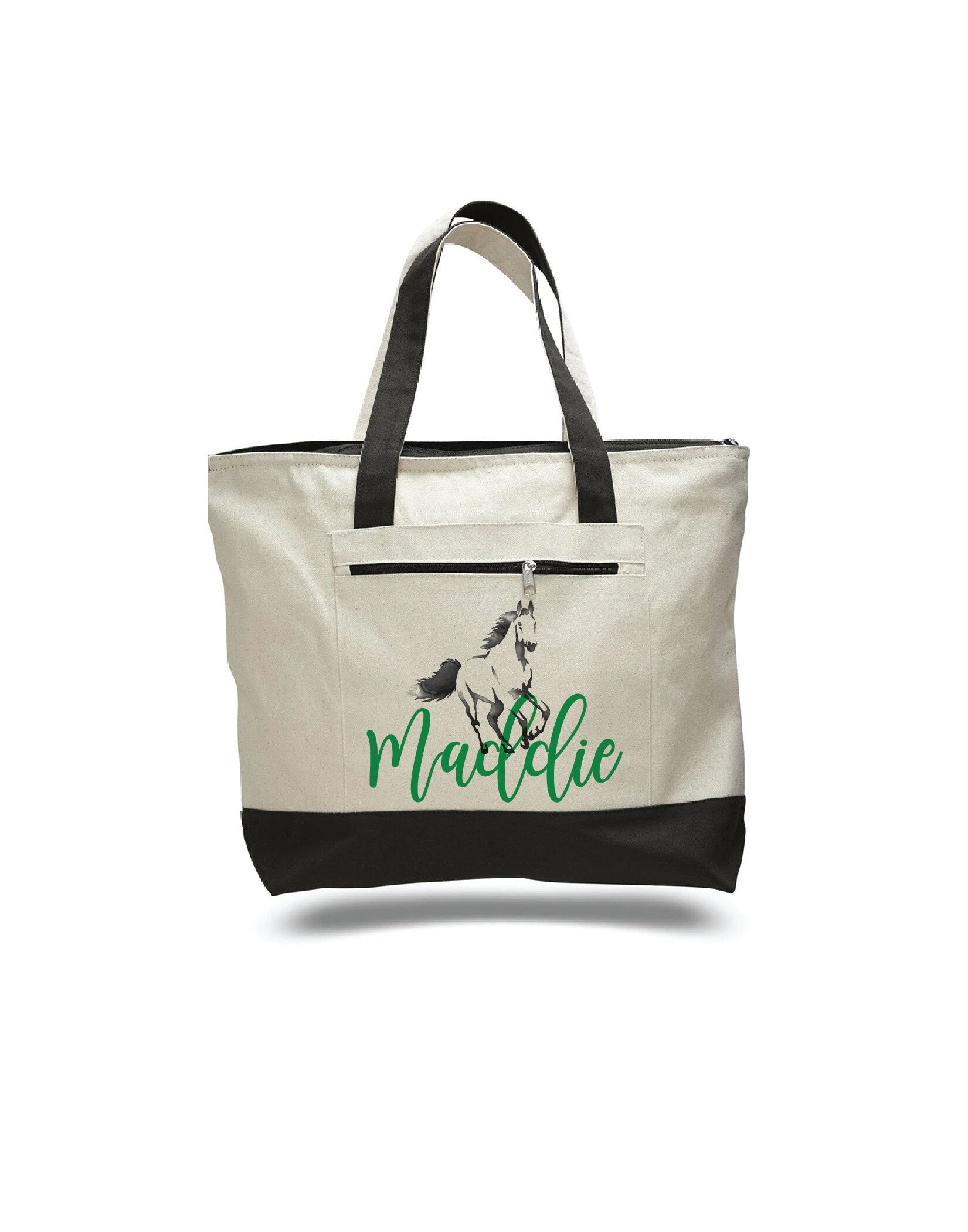 Personalized Horse Tote Bag, Zippered Canvas Bag