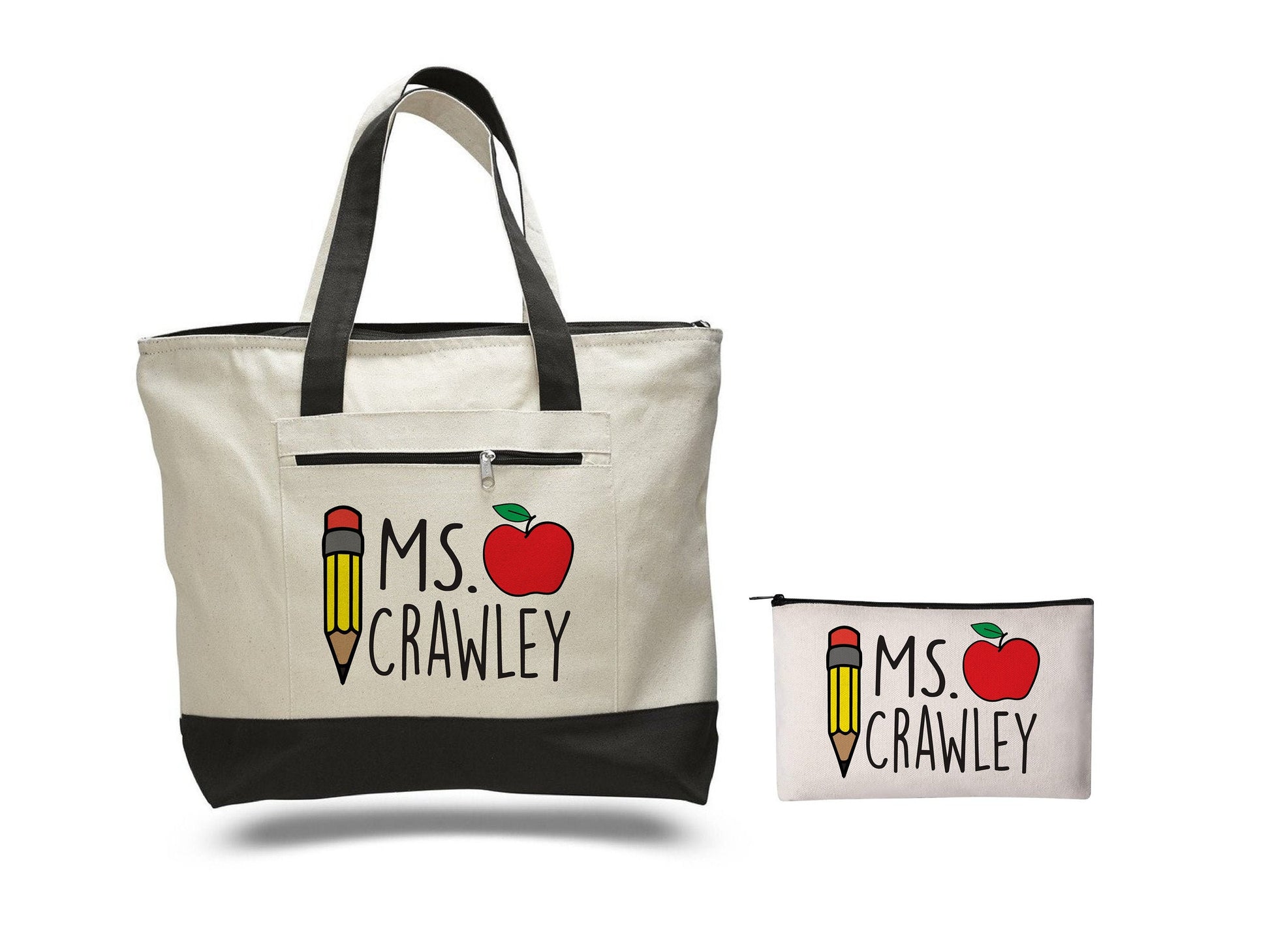 Personalized Teacher Gift Set - Tote Bag & Accessory Pouch
