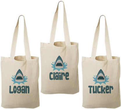 Personalized Shark Favor Bags - Set of Three, Reusable Cotton Party Bags