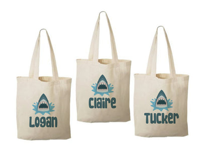 Personalized Shark Favor Bags - Set of Three, Reusable Cotton Party Bags