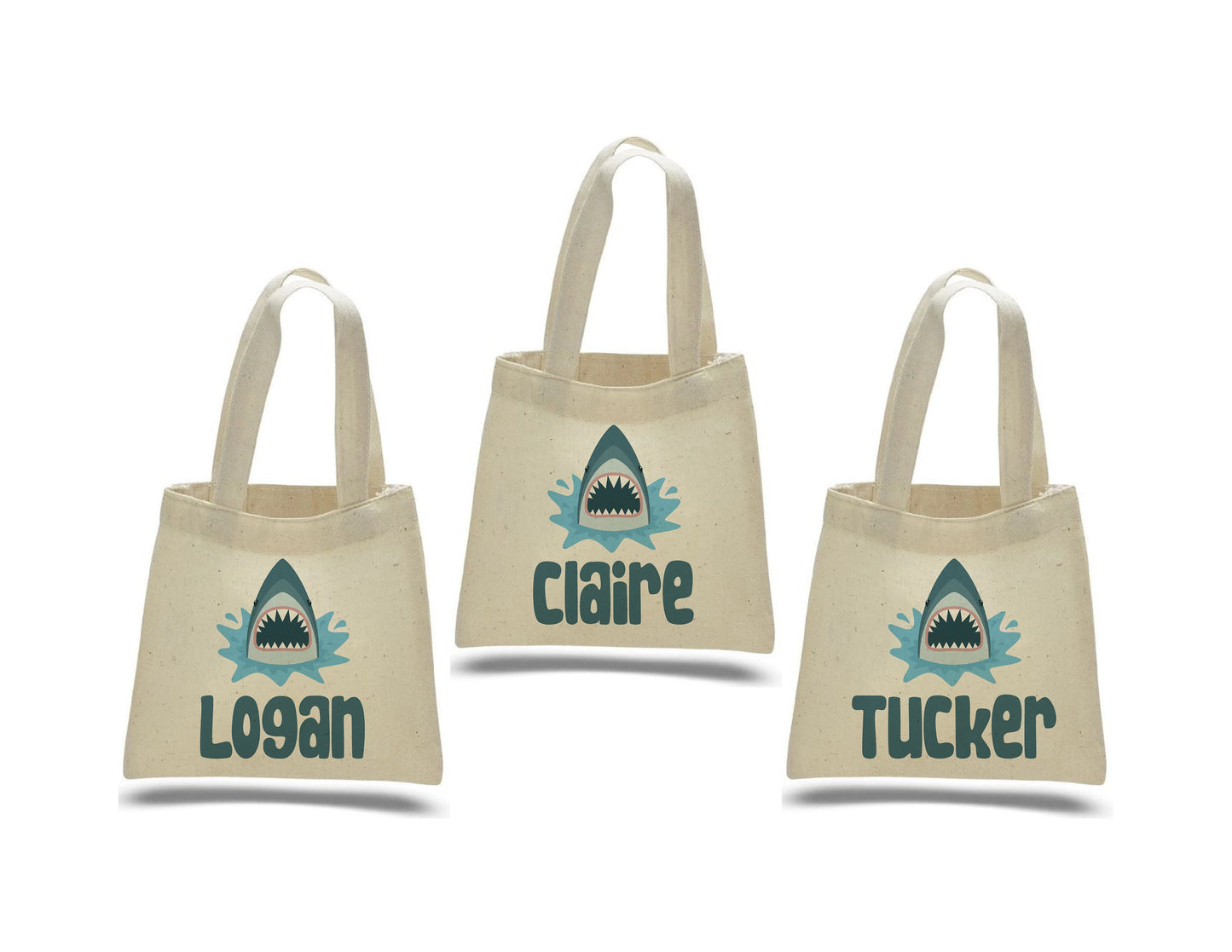 Personalized Shark Favor Bags - Set of Three, Reusable Cotton Party Bags