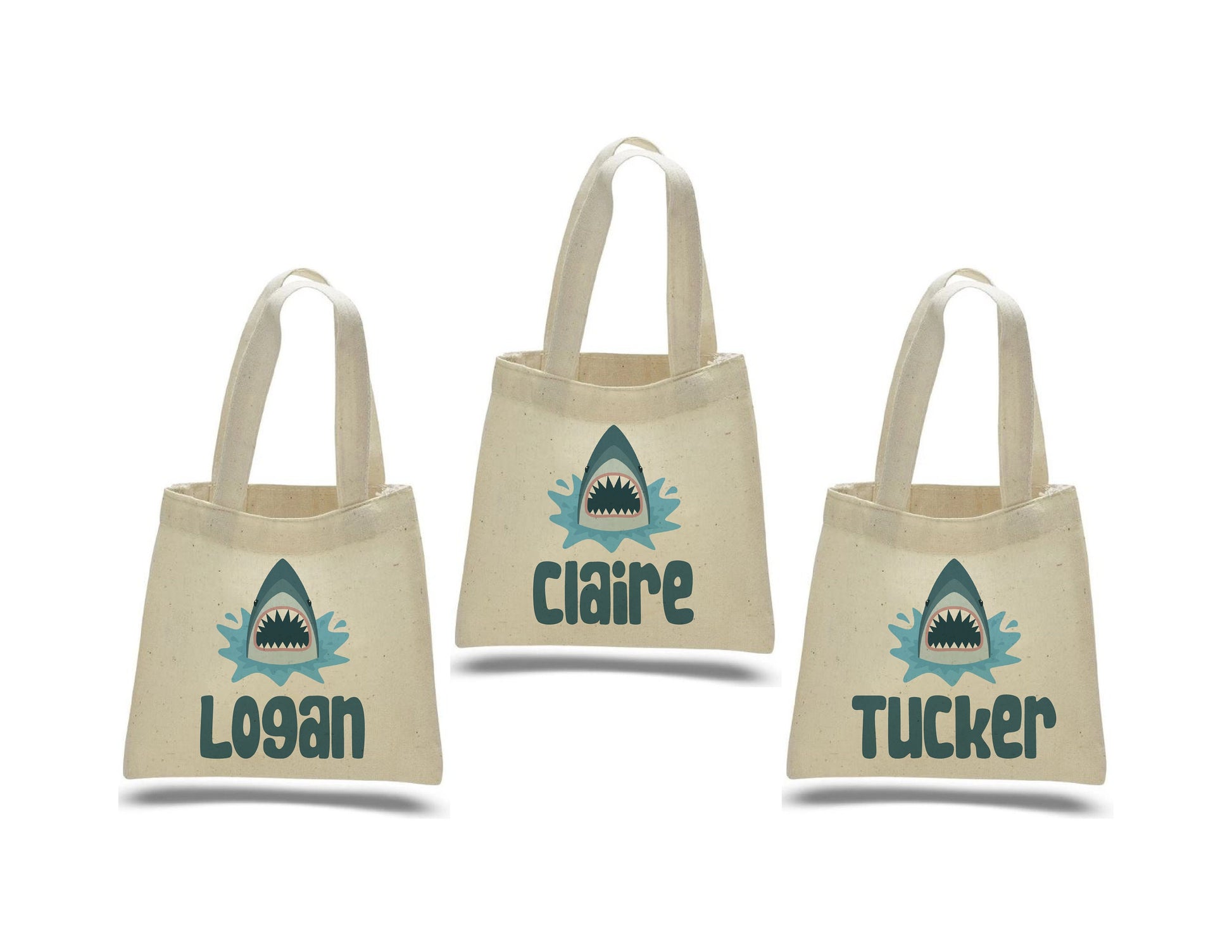 Personalized Shark Favor Bags - Set of Three, Reusable Cotton Party Bags