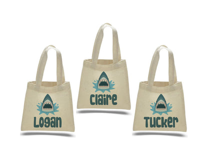 Personalized Shark Favor Bags - Set of Three, Reusable Cotton Party Bags