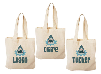 Personalized Shark Favor Bags - Set of Three, Reusable Cotton Party Bags