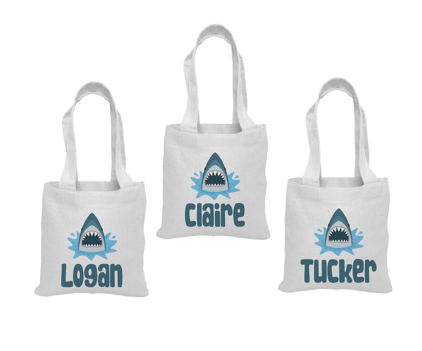 Personalized Shark Favor Bags - Set of Three, Reusable Cotton Party Bags