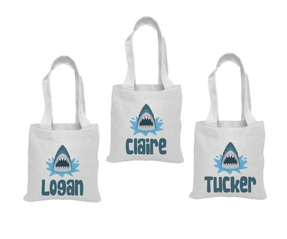 Personalized Shark Favor Bags - Set of Three, Reusable Cotton Party Bags