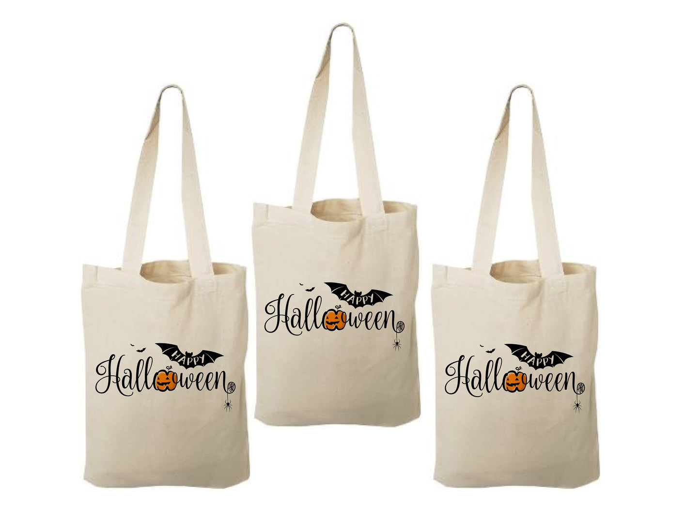 Set of 3 Halloween Cotton Favor Bags, Reusable Treat Bags