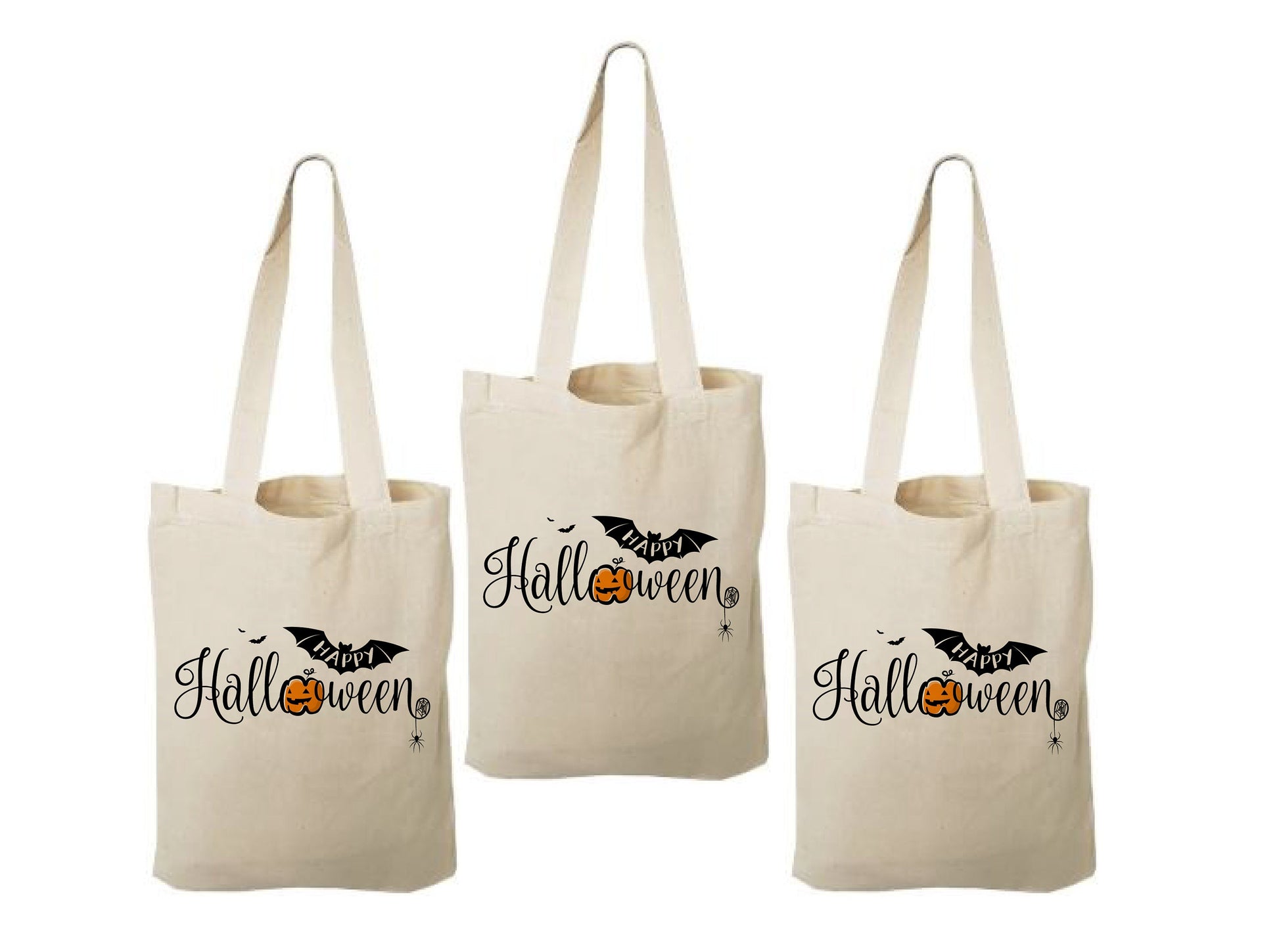 Set of 3 Halloween Cotton Favor Bags, Reusable Treat Bags