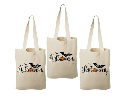 Set of 3 Halloween Cotton Favor Bags, Reusable Treat Bags