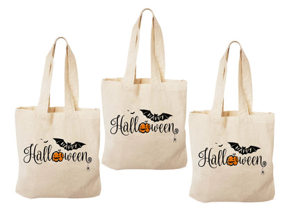 Set of 3 Halloween Cotton Favor Bags, Reusable Treat Bags