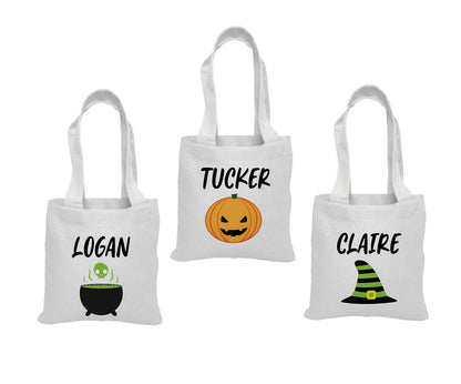 Set of 3 Personalized Halloween Treat Bags, Eco-Friendly Cotton Party Favor Bags