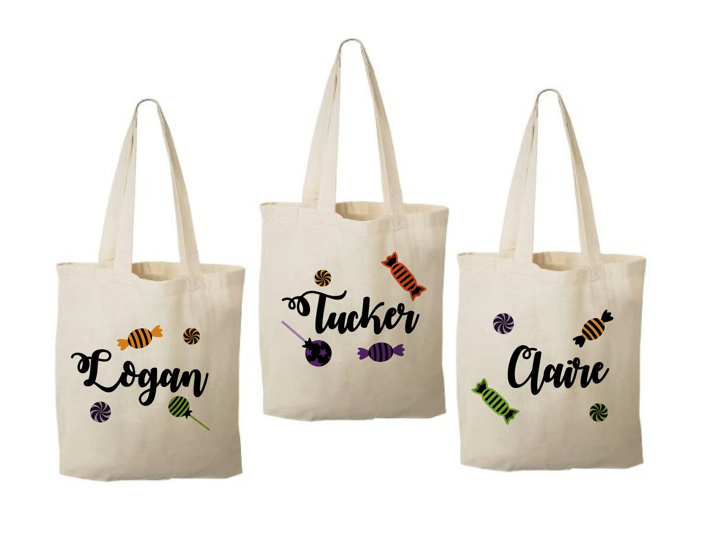 Personalized Halloween Treat Bag, Set of 3 Cotton Party Favor Bags