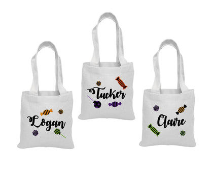 Personalized Halloween Treat Bag, Set of 3 Cotton Party Favor Bags