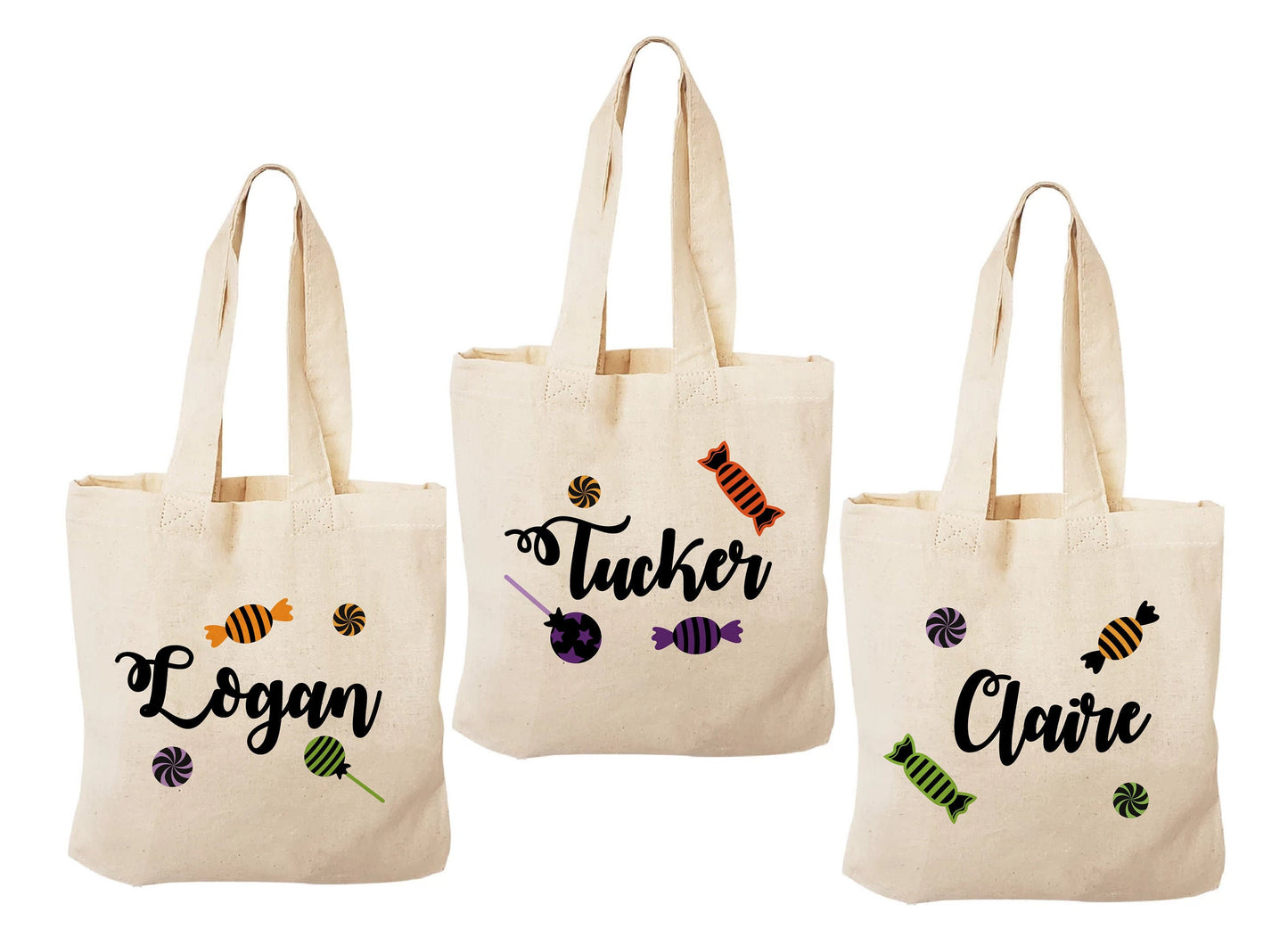 Personalized Halloween Treat Bag, Set of 3 Cotton Party Favor Bags