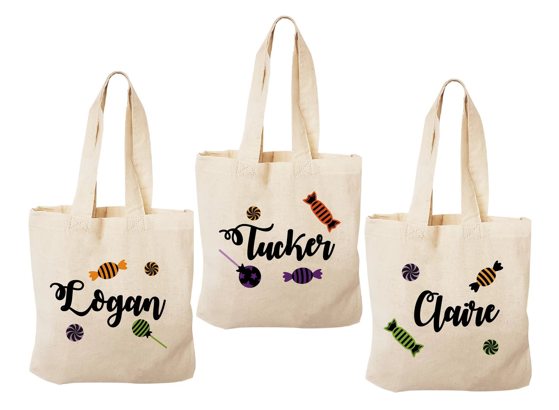 Personalized Halloween Treat Bag, Set of 3 Cotton Party Favor Bags