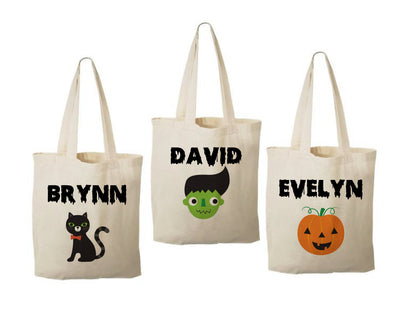 Set of 3 Personalized Halloween Treat Bags, Cotton Favor Bags
