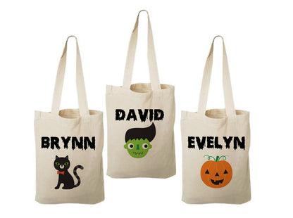 Set of 3 Personalized Halloween Treat Bags, Cotton Favor Bags