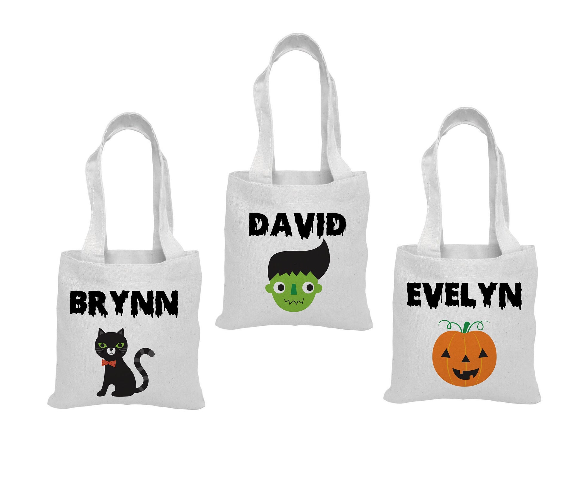 Set of 3 Personalized Halloween Treat Bags, Cotton Favor Bags