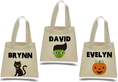 Set of 3 Personalized Halloween Treat Bags, Cotton Favor Bags