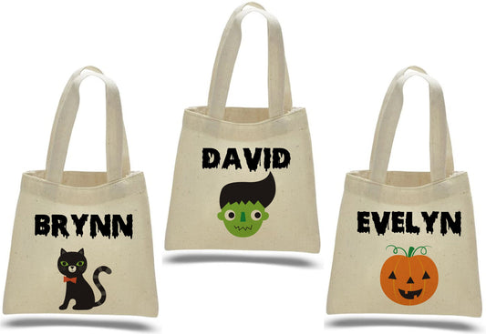 Set of 3 Personalized Halloween Treat Bags, Cotton Favor Bags