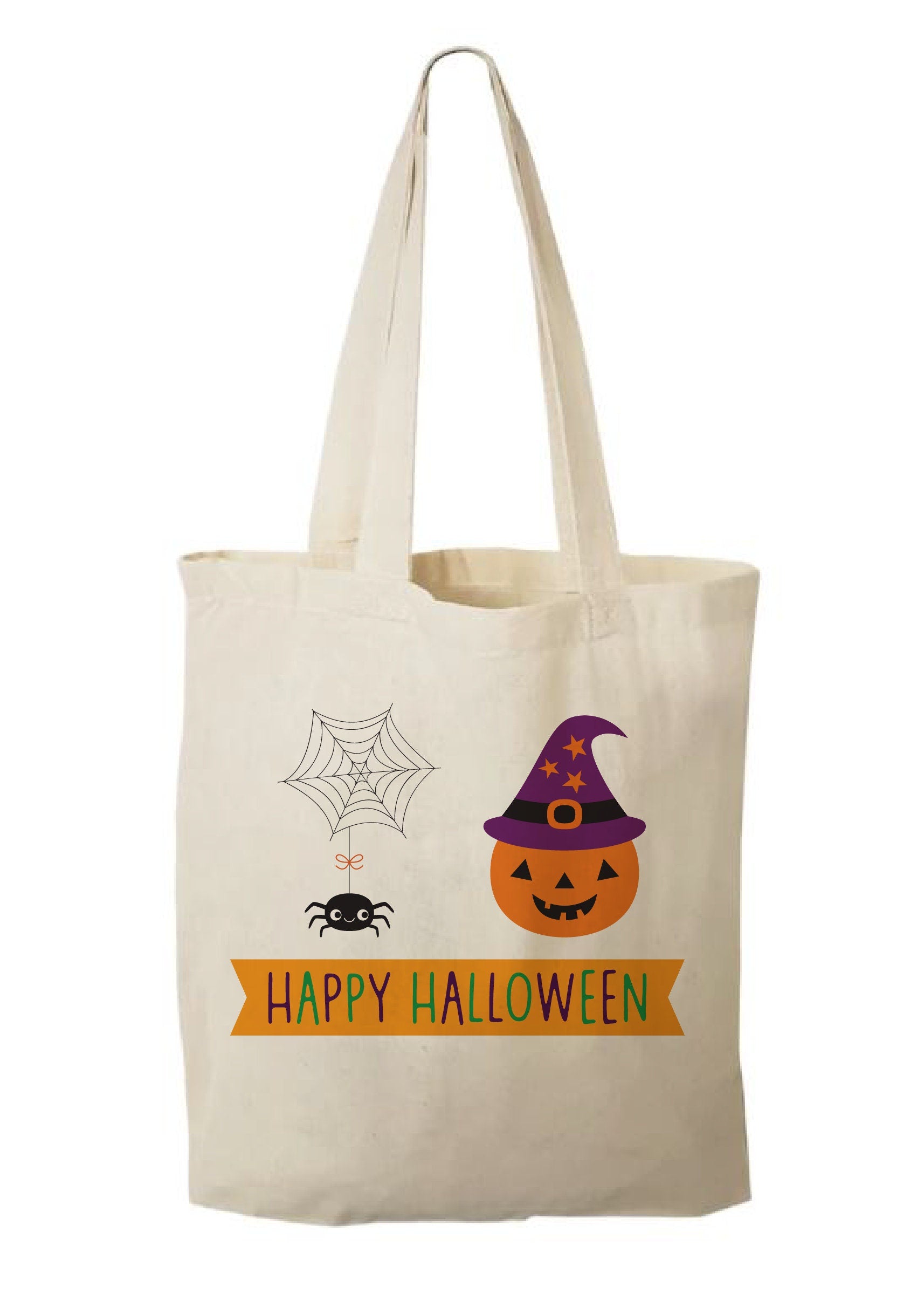Pumpkin & Spider Canvas Trick or Treat Bag – Reusable Halloween Tote