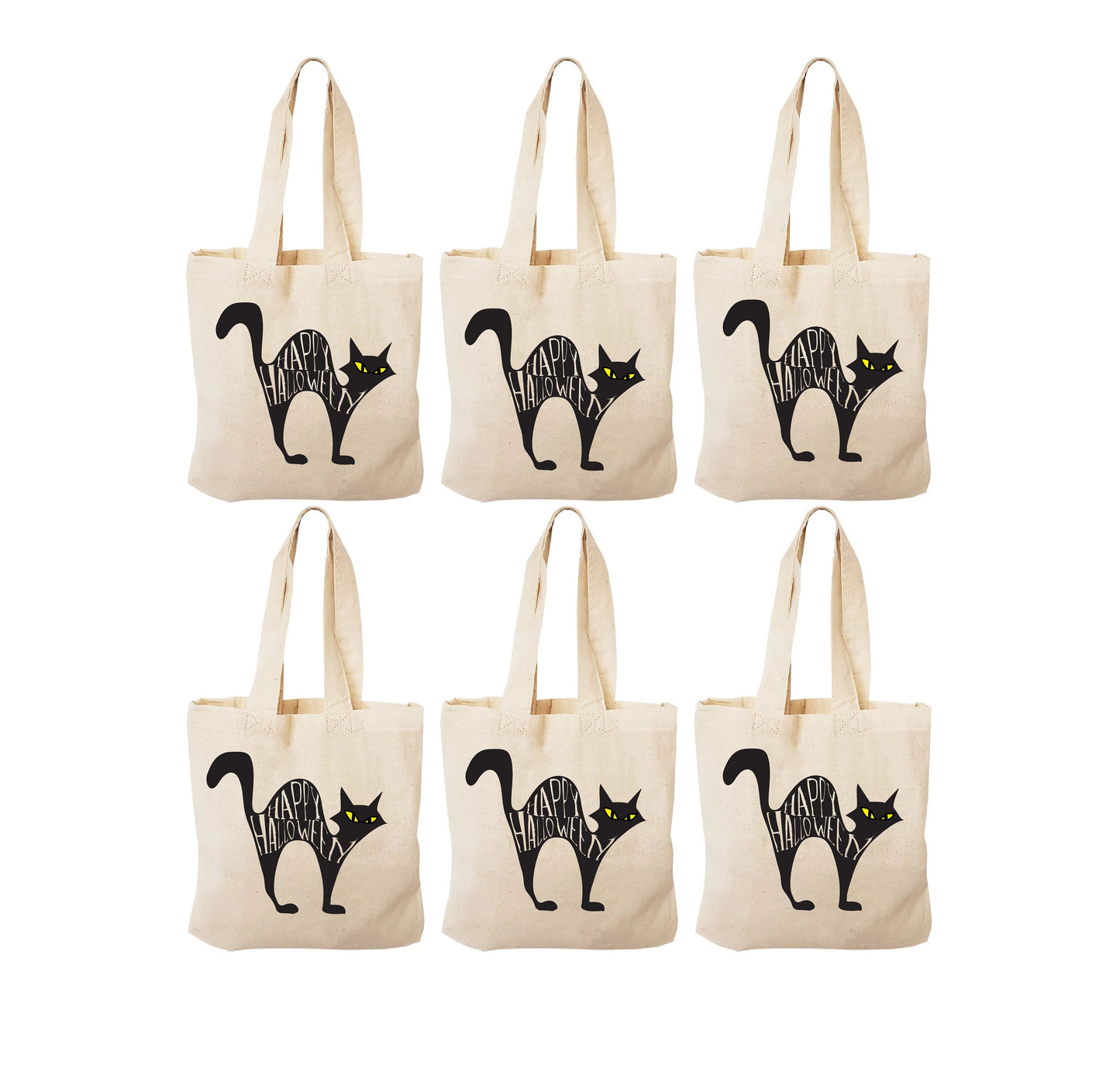 Black Cat Halloween Party Favor Bags, Cotton Set of Six