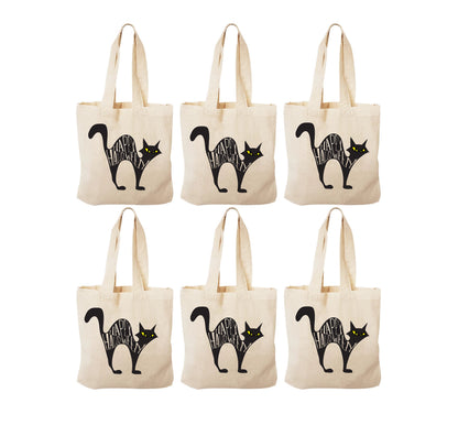 Black Cat Halloween Party Favor Bags, Cotton Set of Six
