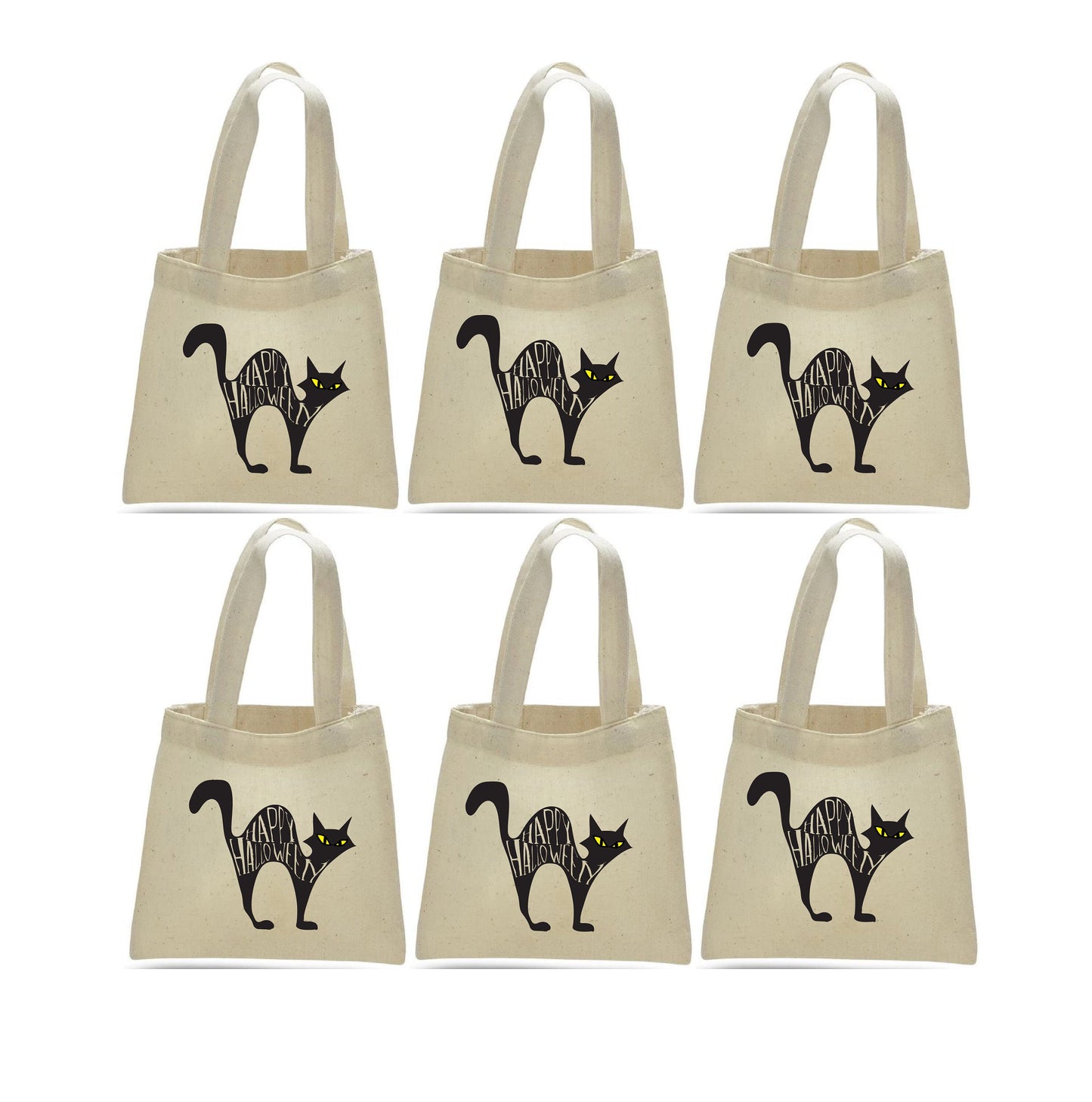 Black Cat Halloween Party Favor Bags, Cotton Set of Six