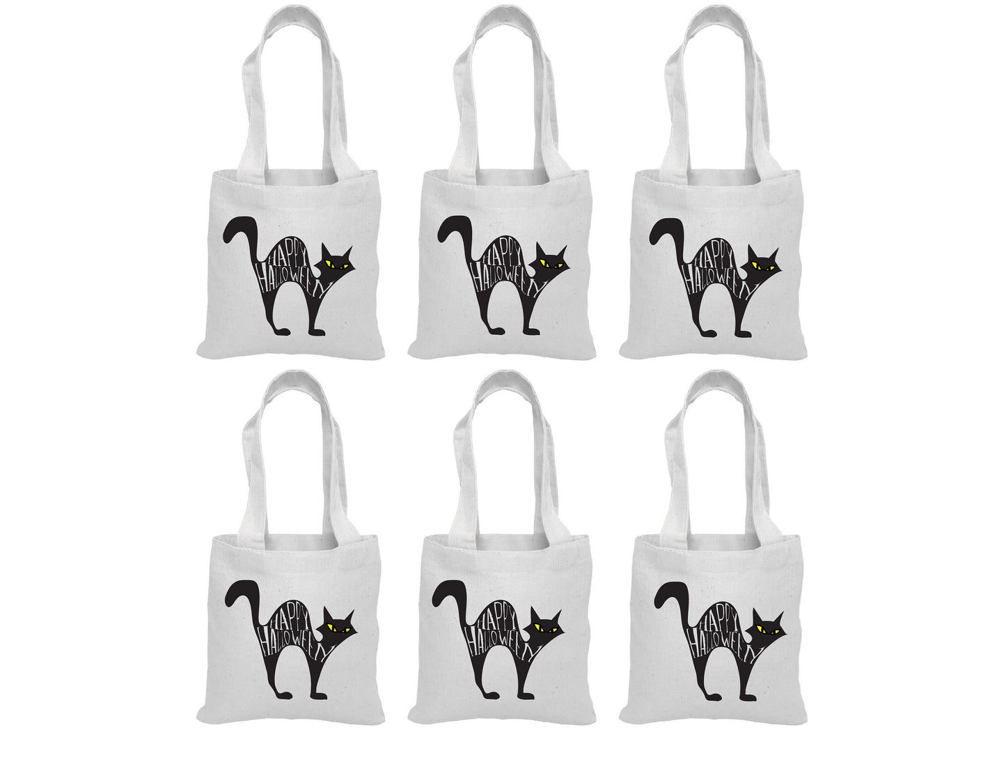 Black Cat Halloween Party Favor Bags, Cotton Set of Six