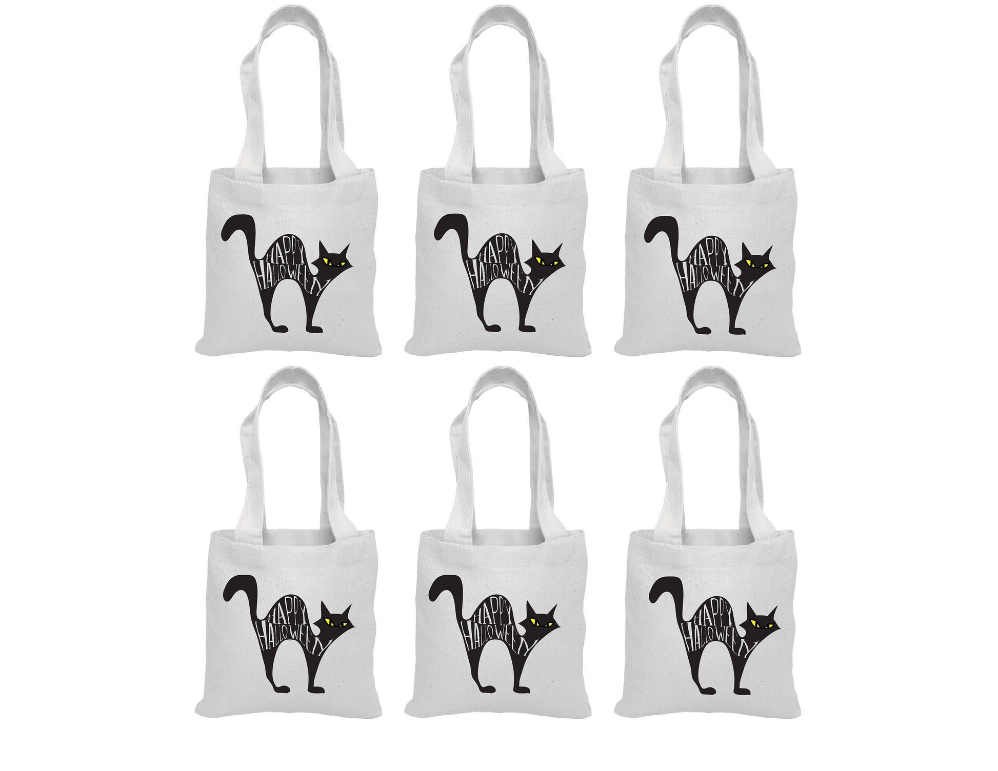 Black Cat Halloween Party Favor Bags, Cotton Set of Six