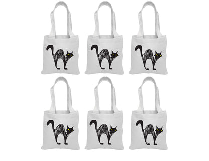 Black Cat Halloween Party Favor Bags, Cotton Set of Six