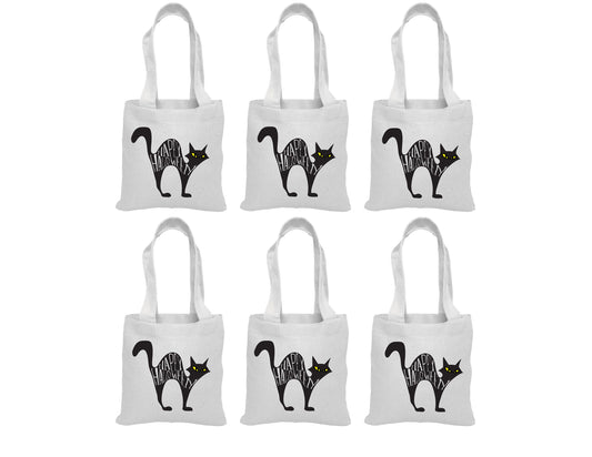 Black Cat Halloween Party Favor Bags, Cotton Set of Six
