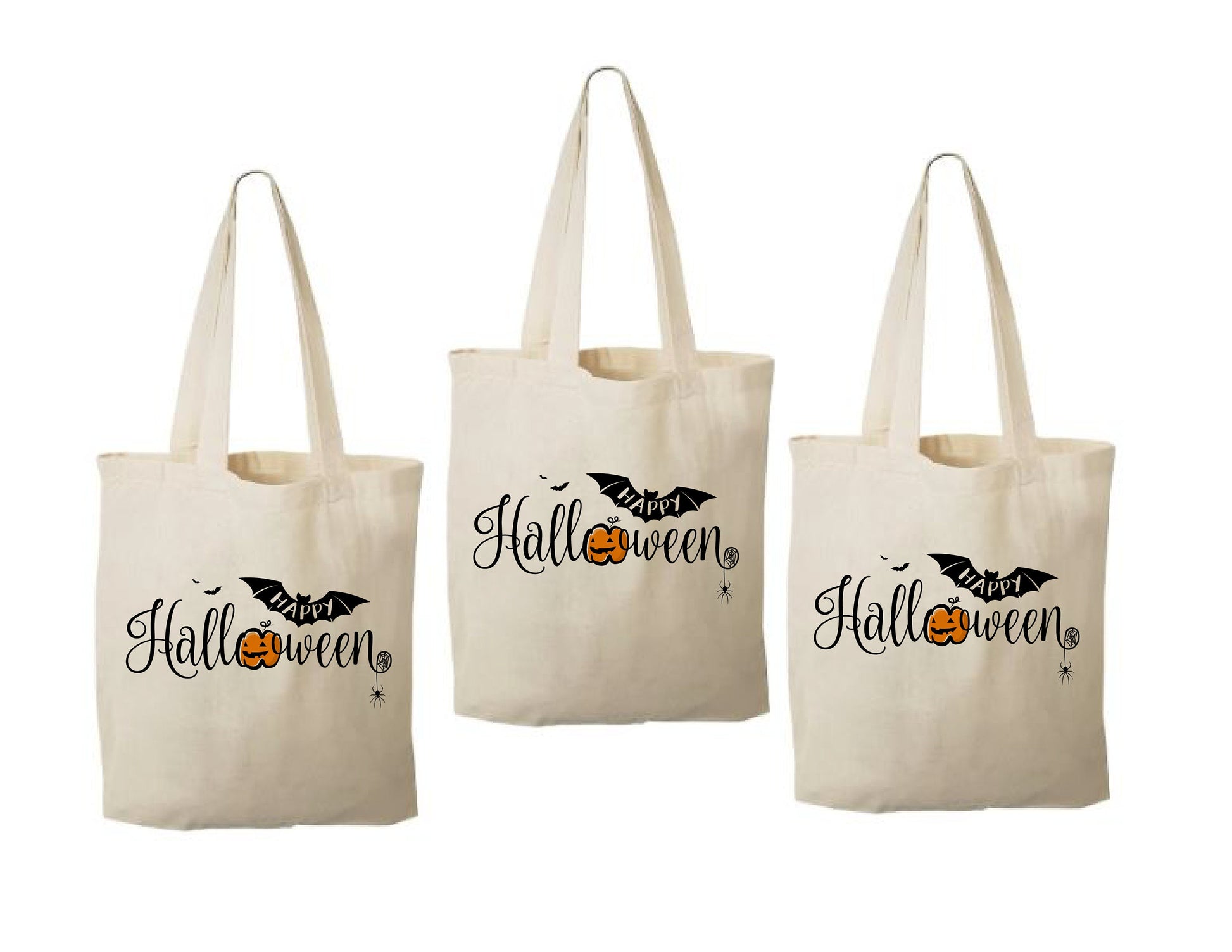 Set of 3 Halloween Cotton Favor Bags, Reusable Treat Bags