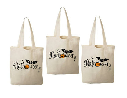 Set of 3 Halloween Cotton Favor Bags, Reusable Treat Bags