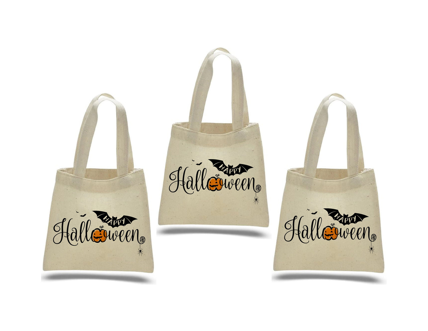 Set of 3 Halloween Cotton Favor Bags, Reusable Treat Bags