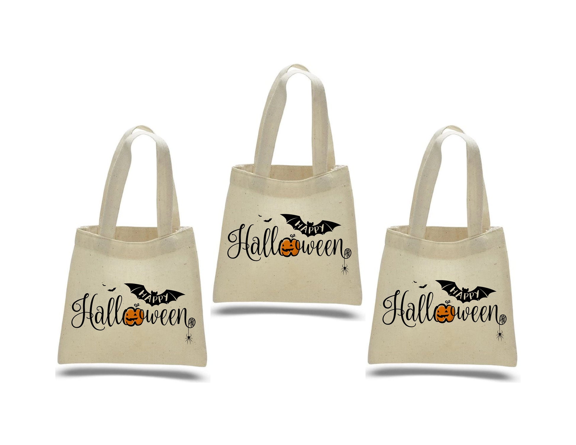 Set of 3 Halloween Cotton Favor Bags, Reusable Treat Bags