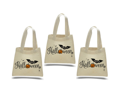Set of 3 Halloween Cotton Favor Bags, Reusable Treat Bags