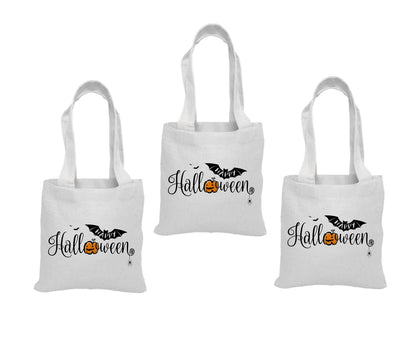 Set of 3 Halloween Cotton Favor Bags, Reusable Treat Bags