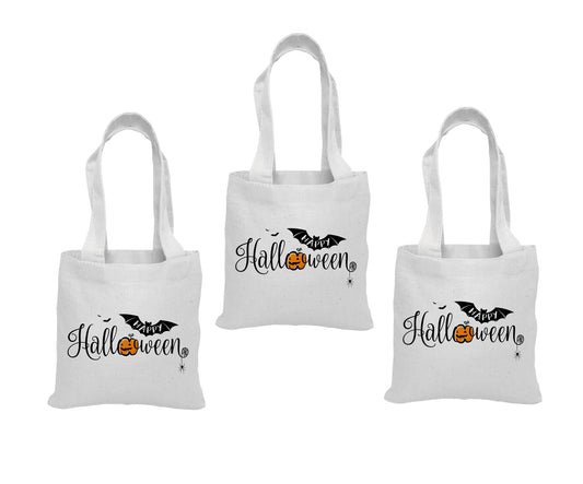 Set of 3 Halloween Cotton Favor Bags, Reusable Treat Bags