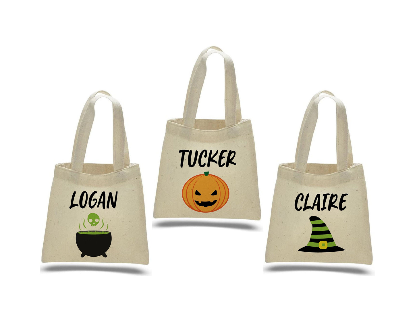 Set of 3 Personalized Halloween Treat Bags, Eco-Friendly Cotton Party Favor Bags