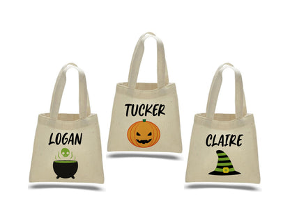 Set of 3 Personalized Halloween Treat Bags, Eco-Friendly Cotton Party Favor Bags