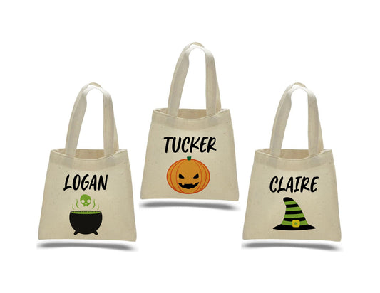 Set of 3 Personalized Halloween Treat Bags, Eco-Friendly Cotton Party Favor Bags