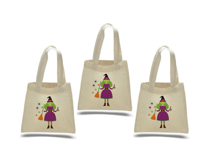Set of 3 Witch Halloween Cotton Treat Bags, Party Favor Bags