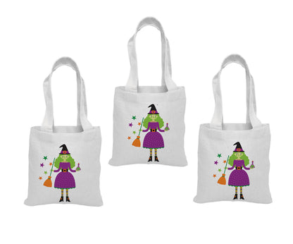 Set of 3 Witch Halloween Cotton Treat Bags, Party Favor Bags
