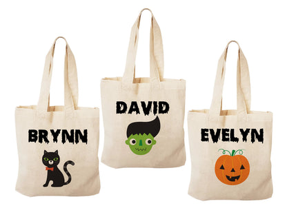 Set of 3 Personalized Halloween Treat Bags, Cotton Favor Bags