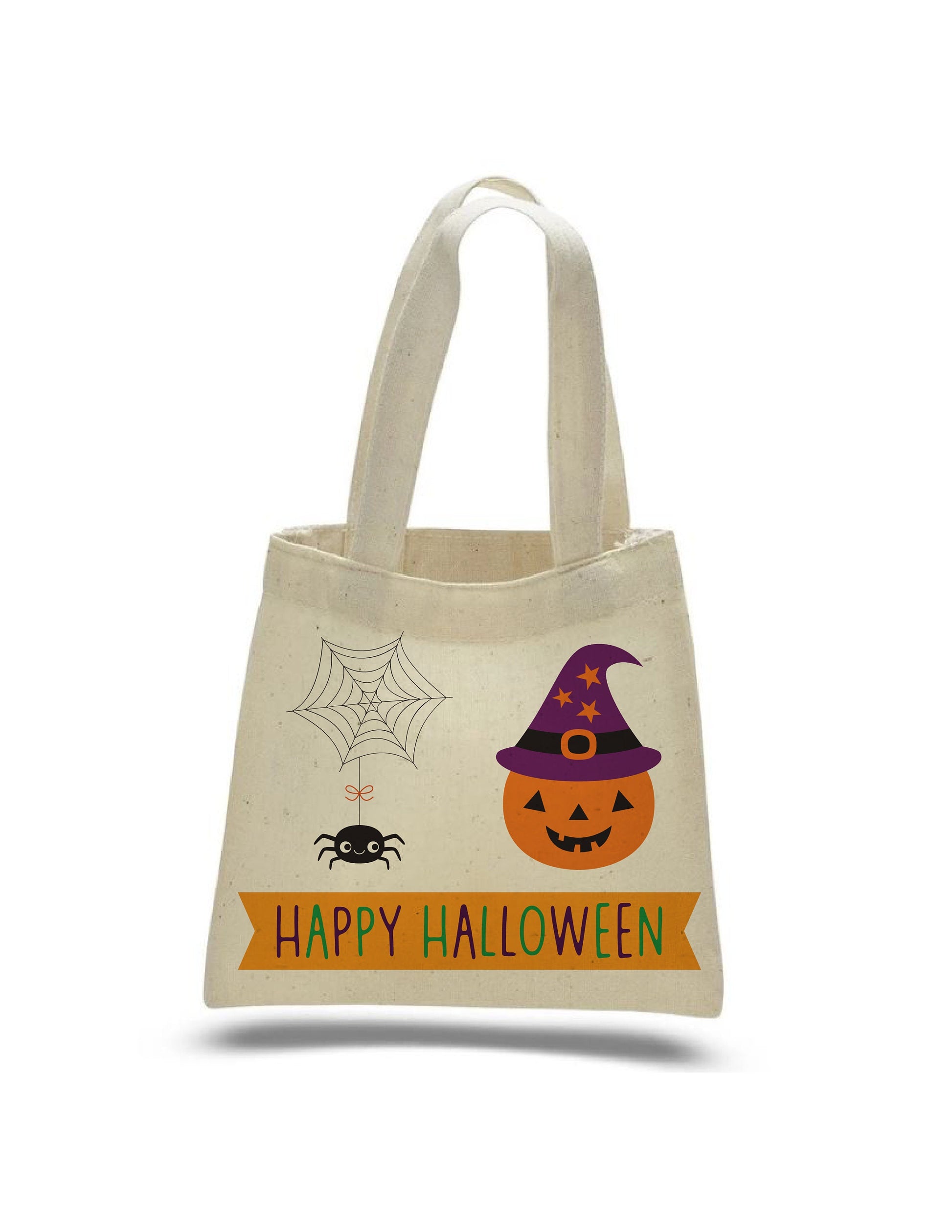 Pumpkin & Spider Canvas Trick or Treat Bag – Reusable Halloween Tote