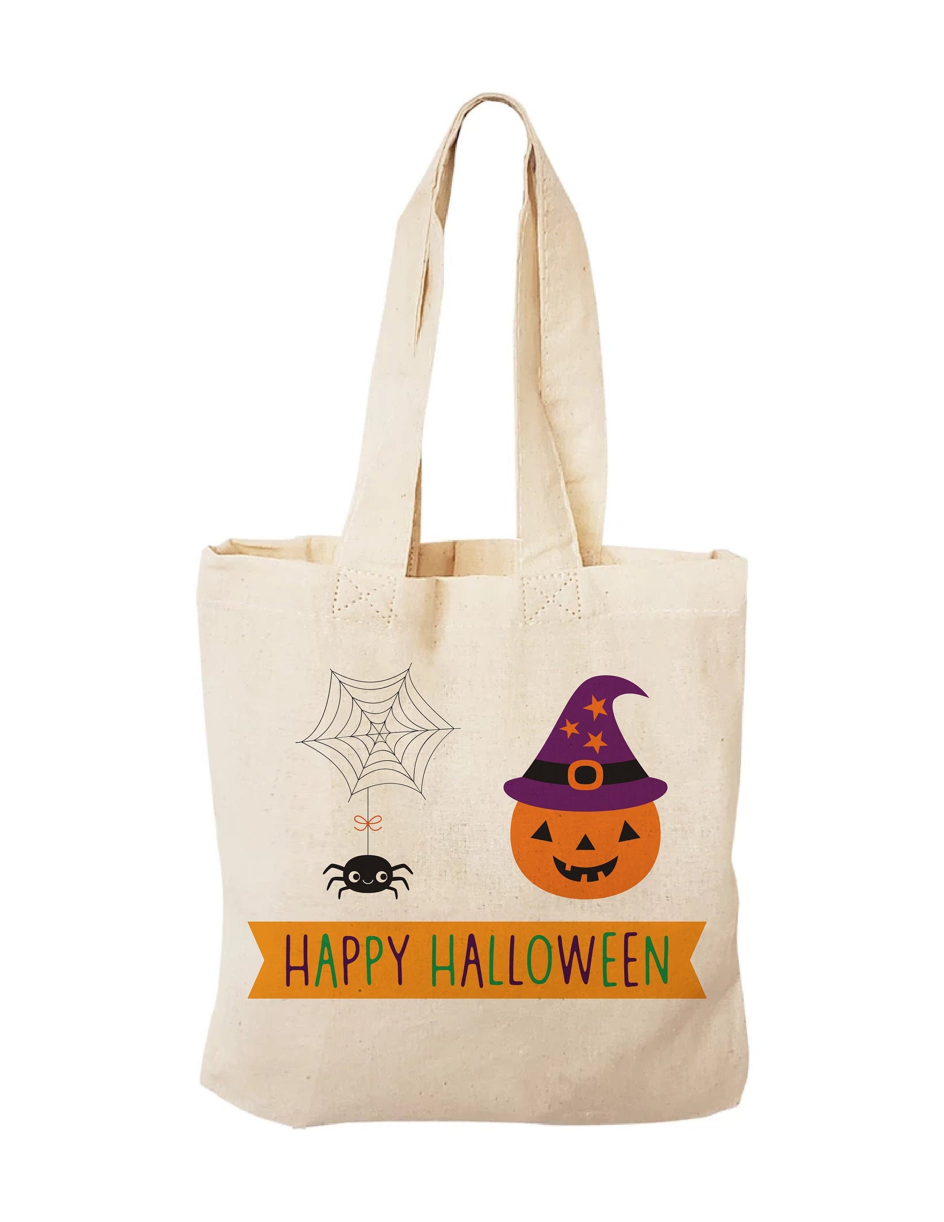 Pumpkin & Spider Canvas Trick or Treat Bag – Reusable Halloween Tote