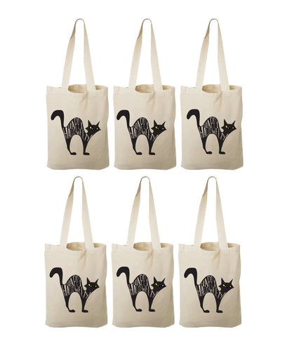 Black Cat Halloween Party Favor Bags, Cotton Set of Six