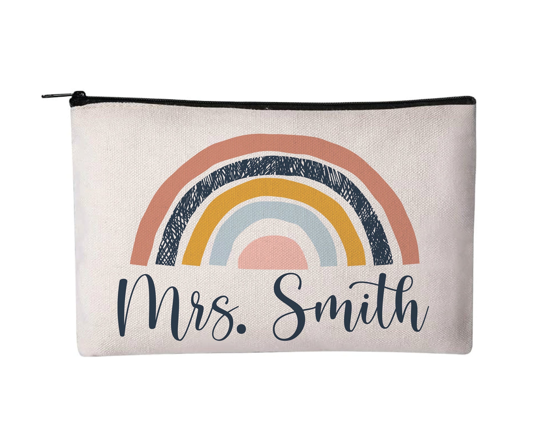 Personalized Rainbow Teacher Pouch – 8x5 Canvas Zipper Bag